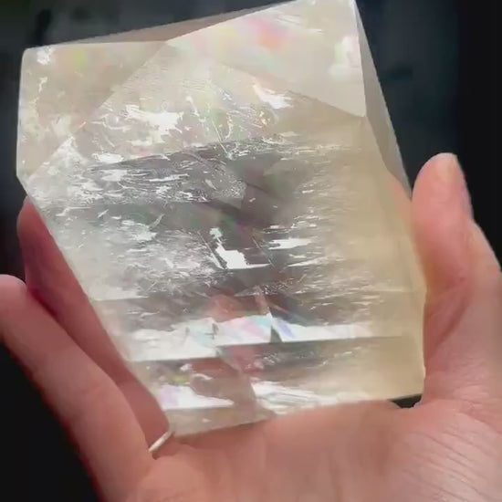 Optical Calcite Tower | Natural Clear Calcite Crystal Point | Polished Standing Iceland Spar Mineral Specimen for Collectors Display Decor