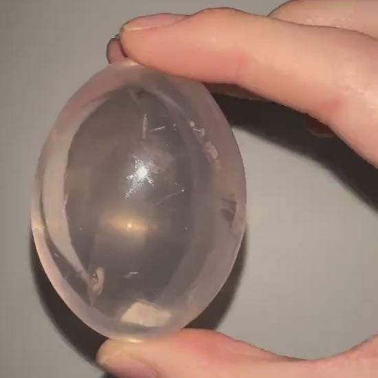 HQ Rose Girasol Quartz Palm Stone with Asterism Star | Natural Pink Quartz Hand Stone | Polished Mineral Specimen for Collectors & Display