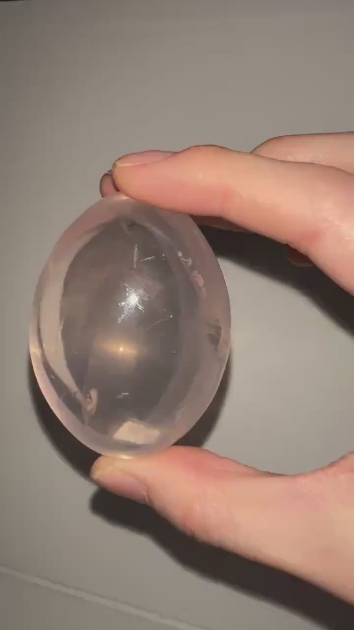 HQ Rose Girasol Quartz Palm Stone with Asterism Star | Natural Pink Quartz Hand Stone | Polished Mineral Specimen for Collectors & Display
