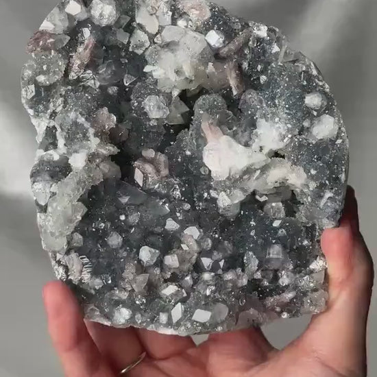 Blue Chalcedony with Apophyllite, Stilbite & Hematite | Natural Multi-Mineral Crystal Specimen | Unique Collector Display Stone