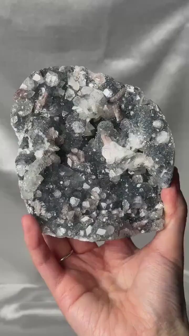 Blue Chalcedony with Apophyllite, Stilbite & Hematite | Natural Multi-Mineral Crystal Specimen | Unique Collector Display Stone