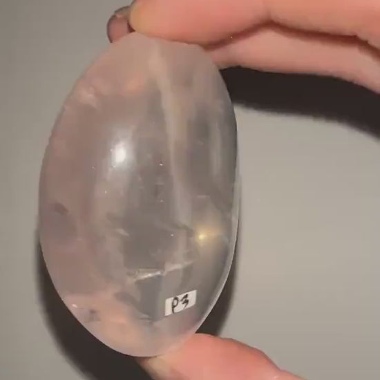 HQ Rose Girasol Quartz Palm Stone with Asterism Star | Natural Pink Quartz Hand Stone | Polished Mineral Specimen for Collectors & Display