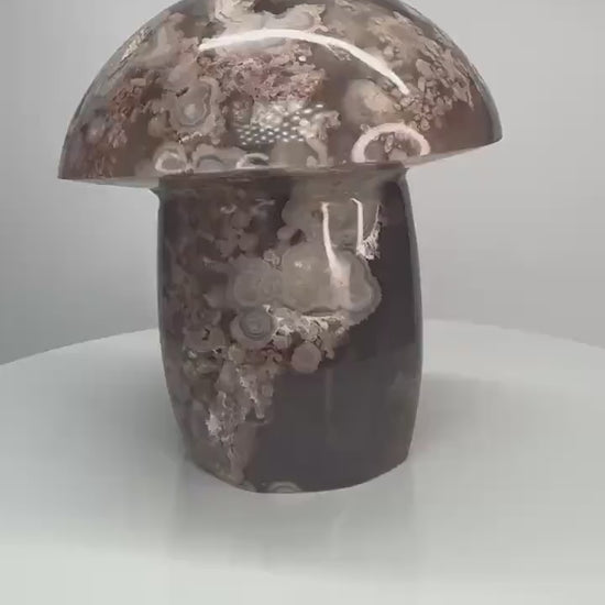 Large Flower Agate Mushroom | Carved Crystal Toadstool | Natural Gemstone Decor | Unique Crystal Sculpture for Display and Collection