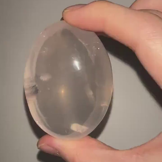 HQ Rose Girasol Quartz Palm Stone with Asterism Star | Natural Pink Quartz Hand Stone | Polished Mineral Specimen for Collectors & Display