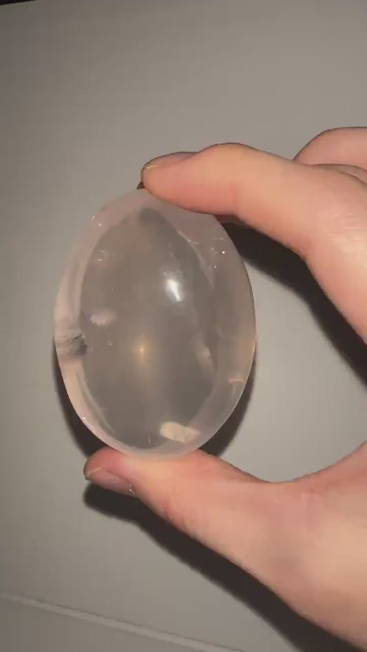 HQ Rose Girasol Quartz Palm Stone with Asterism Star | Natural Pink Quartz Hand Stone | Polished Mineral Specimen for Collectors & Display